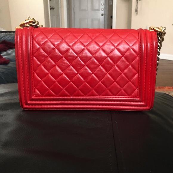 SOLD**Chanel Boy Flap Quilted Lambskin Medium Red - Picture 2 of 12